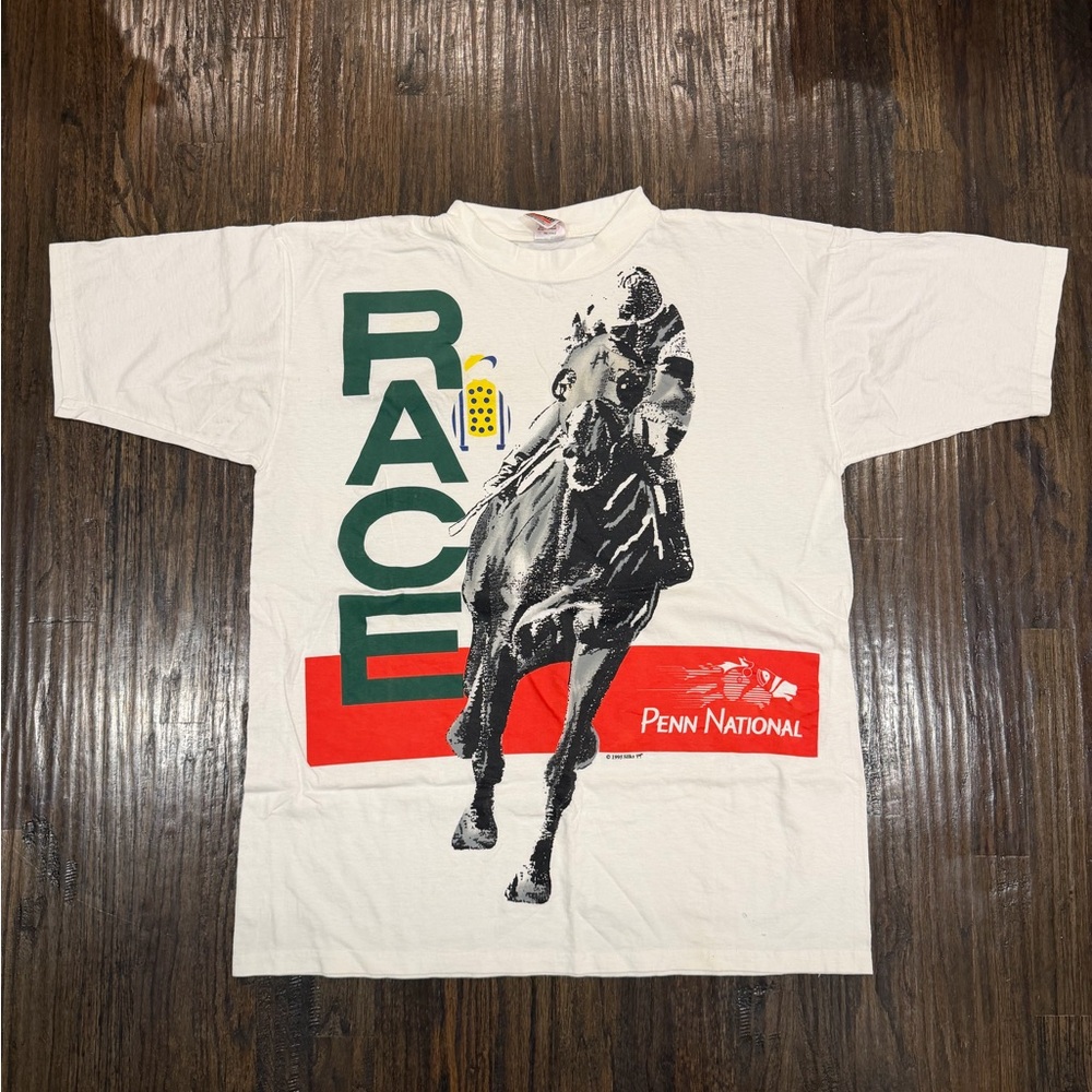 Vintage ‘Race' Horse Graphic Short Sleeve Tee - White